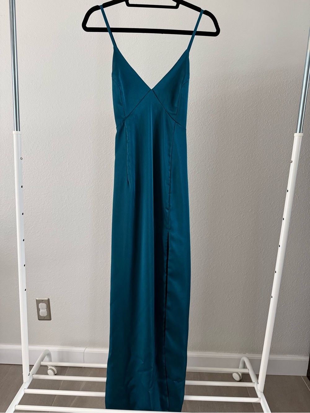 Lulus Dream Away With Me Teal Blue Satin Slip Maxi Dress